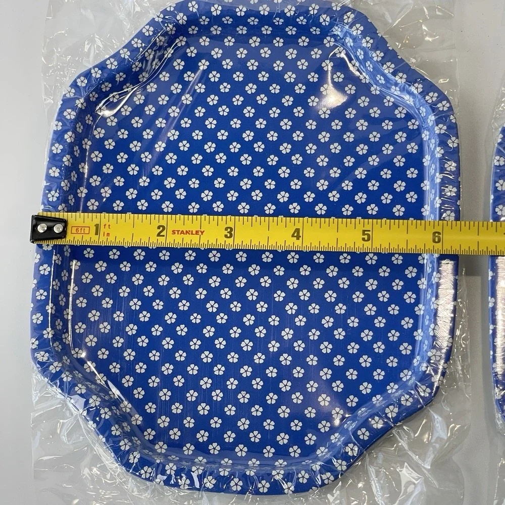 Action Industries, Inc. Designs Vintage Blue‎ Flowers Tin Trinket Trays Set 1986